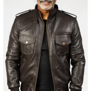 The Spy | Men's Brown Leather Bomber Jacket