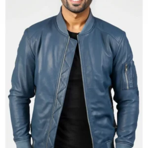 Cobalt | Men's Blue Leather Bomber Jacket