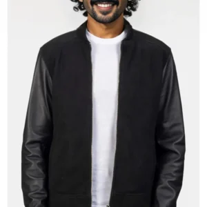 The Apex | Men's Black Plain Suede Hybrid Bomber Jacket