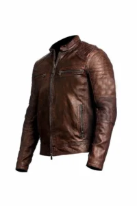 Rebel | Men's Brown Cafe Racer Sheepskin Leather Jacket - Image 4