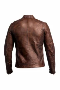 Rebel | Men's Brown Cafe Racer Sheepskin Leather Jacket - Image 3